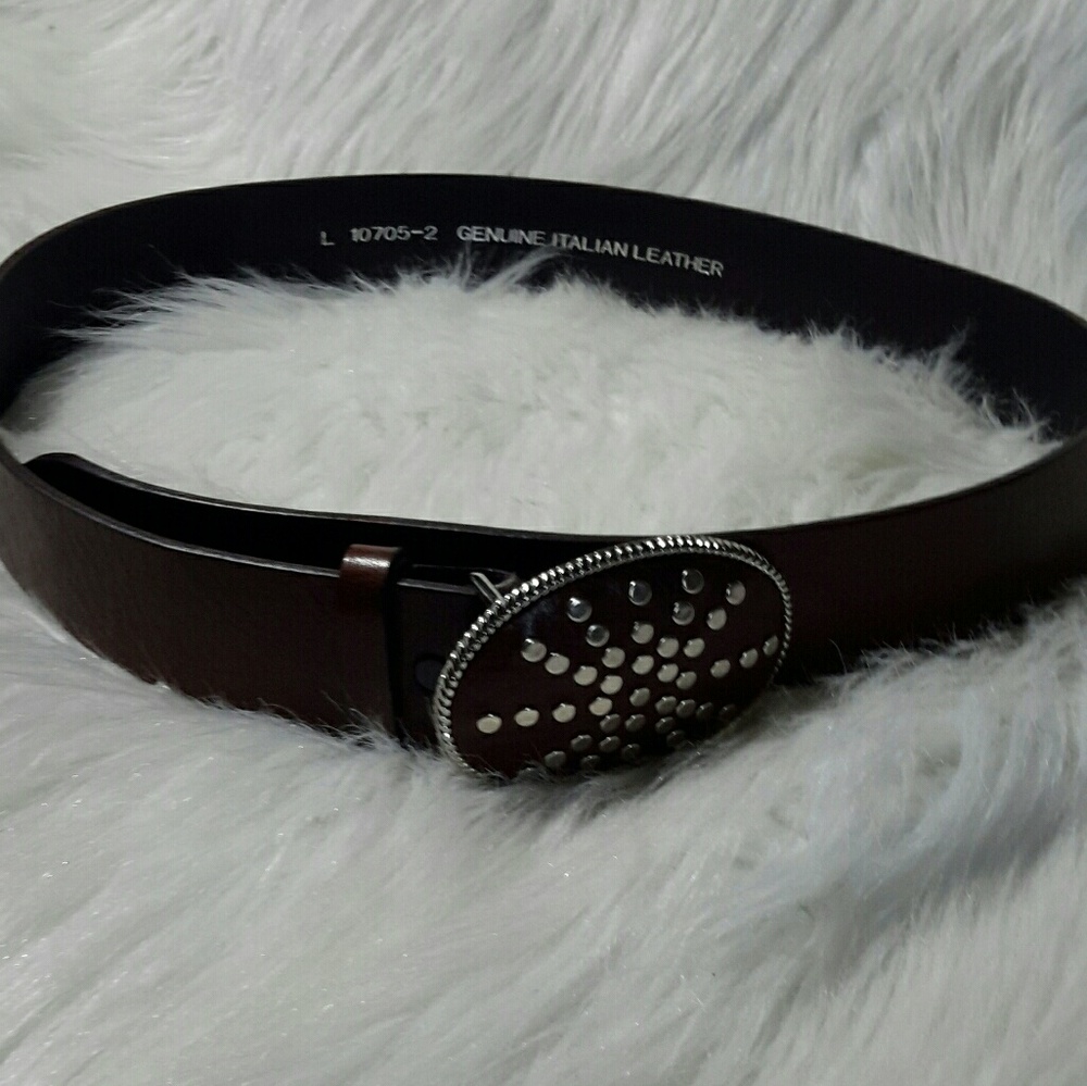 Italian Leather Studded Buckle Belt